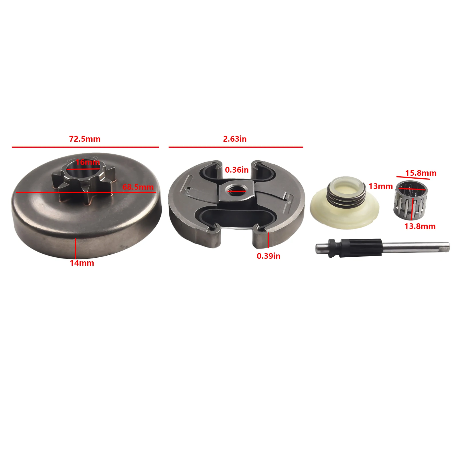 Clutch Drum Assembly Kit for For 340 345 350 445 450 Chainsaws Includes Clutch Oil Pump Worm Gear and Needle Bearing