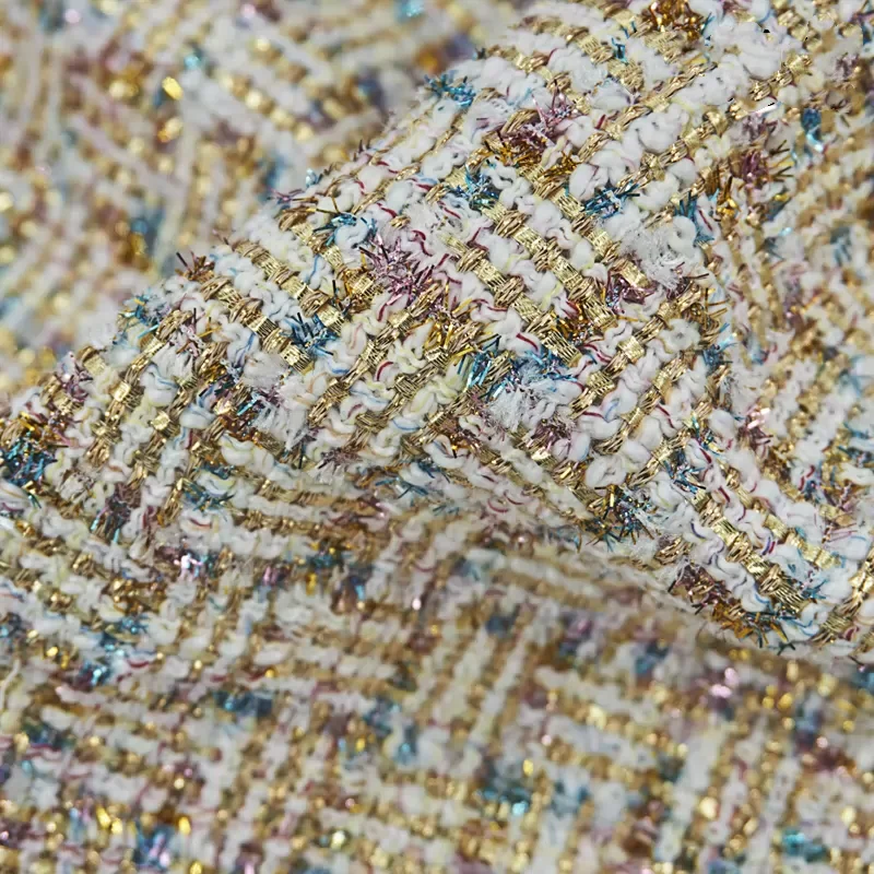 Colorful high-end woolen tweed woven fabric for European clothing DIY fashion sewing fabric