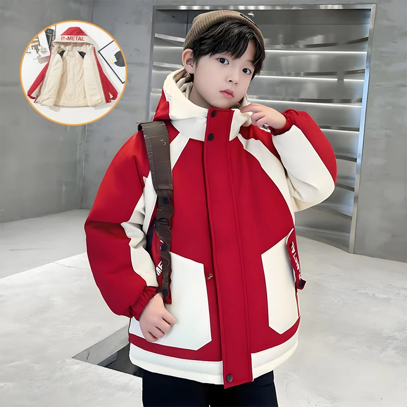 Children's Boys' New 2025 Thickened Cotton Coat with Plush and High Quality.4-15year