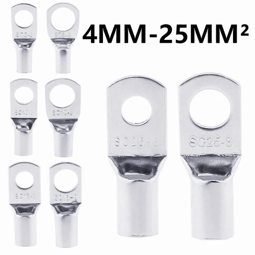 10/20 piezas agujero de perno terminales de Cable de cobre estañado juego de terminales de batería conector de Cable 4mm2 6mm2 10/16/25mm2 35/50mm2 4mm 5mm 6mm 8mm