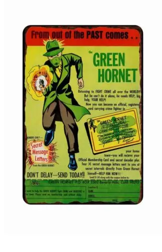 1pcs Green Hornet 1939 Metal Tin Sign  8x12 Disrtressed Art Image