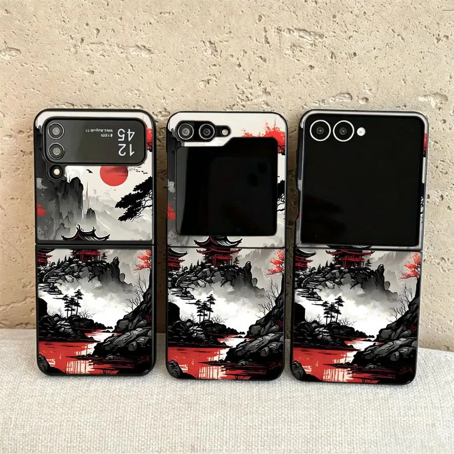 Case for Samsung Galaxy Flip6 Flip4 Flip7 FE Flip3 Flip5 Z Flip 7 6 5 4 3 Back Phone Cover Funda Pink Blossom Pavilion