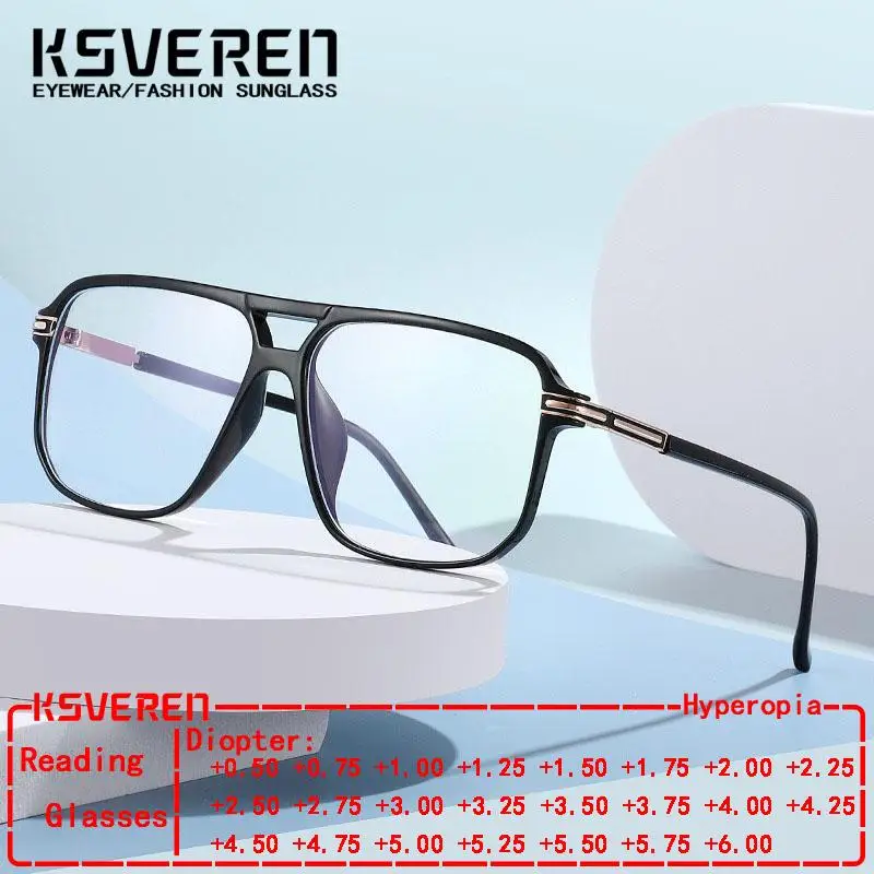 

KSVEREN Unisex TR90 Double Bridge Blue Light Blocking Simple Reading Glasses Presbyopic Glasses Customizable Diopter Glasses+1.5