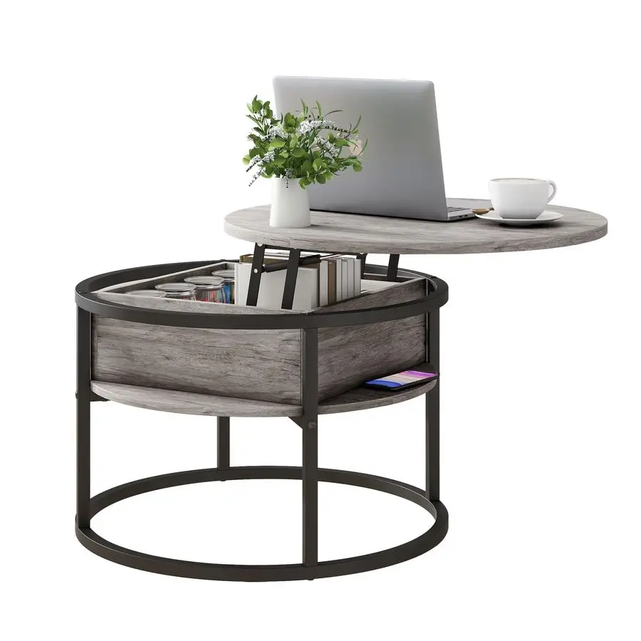 Coffee Table with Storage,Lift Top Coffee Table for Living Room Reception Room,2 Tier Small Round Table Dining Center,Grey