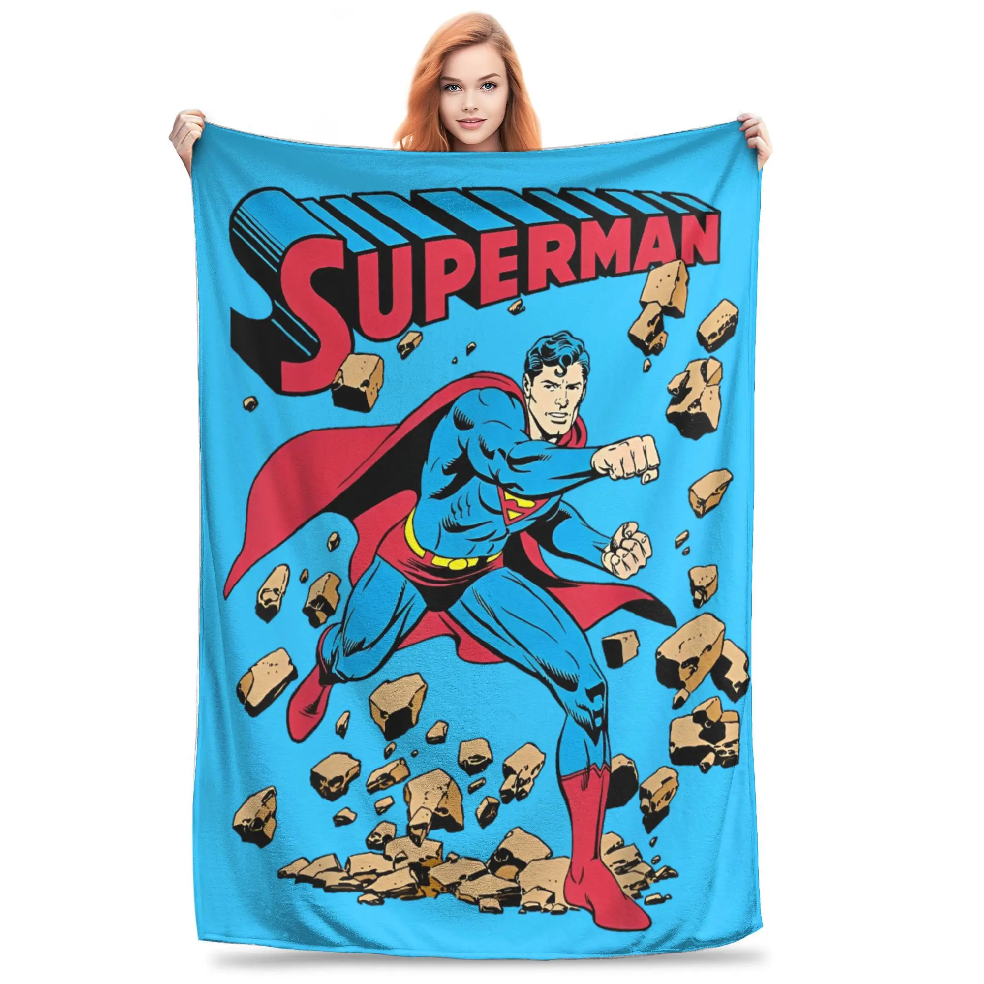 

Comics Supermans Smash Rocks Vintage Poster Blankets Flannel Funny Warm Throw Blankets for Bedspread Decoration,