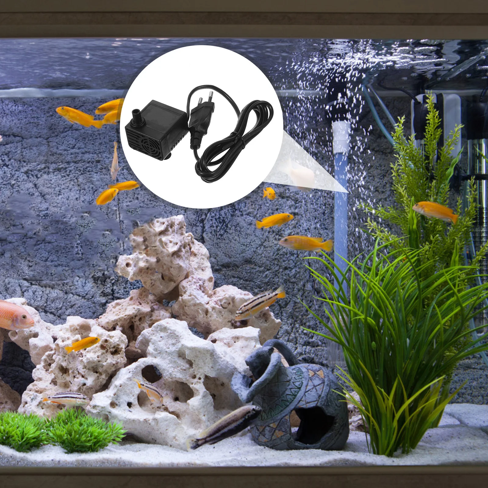 

320L/H 5W 220V Black Mini Submersible Water Pump For Aquarium Fish Tank Pond Adjustable Flow Suction Cups Eu Plug