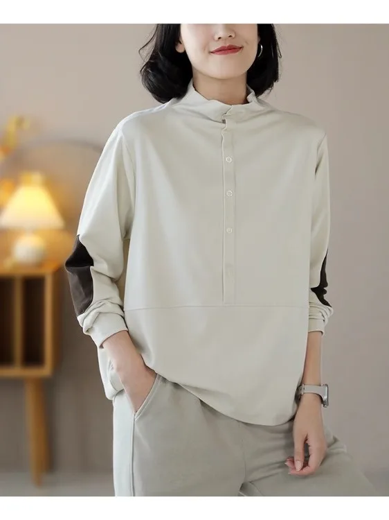 قاعدة نسائية فضفاضة تناسب irt f ياقة عالية مبطنة بعنوان Fce، نسخة كورية مريحة، لون طويل Sve