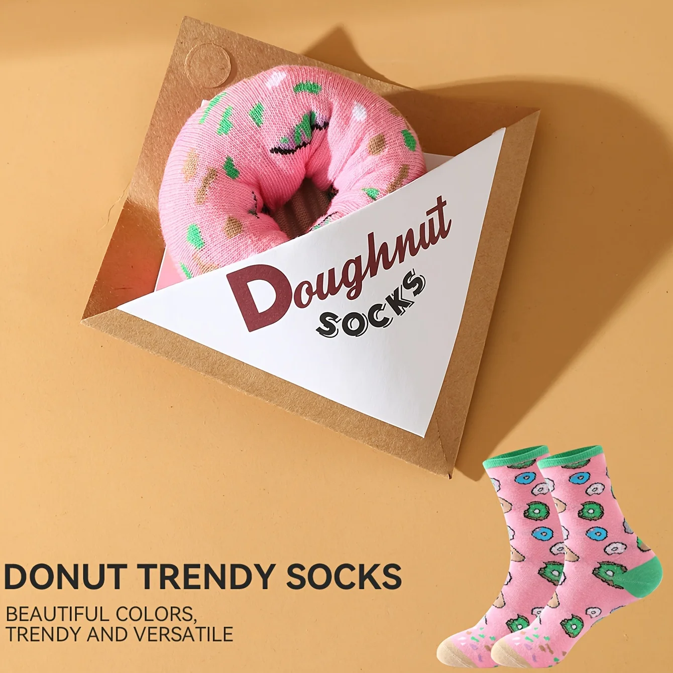 1 pair of fashionable, unique and interesting colorful donut pattern men\'s and women\'s gift socks suitable for all seasons