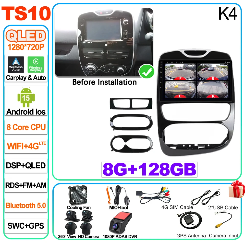 Android 16 autoradio Carplay voor Renault Clio 4 2012 2013 2014 2015 2016 2017 2018 speler autoradio touchscreen spiegeling