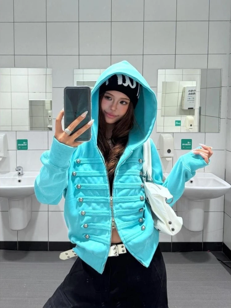 Manteau streetwear coréen, sweat-shirt à capuche gothique punk vintage américain, cardigan zippé décontracté et tendance de la sous-culture Y2k