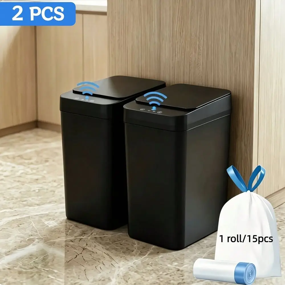 1 2 Pack 3.2 Gallon Slim Motion Sensor Trash Can, Auto Sealed OdorProof Lidded Bin, Disposable Garbage Bags Included