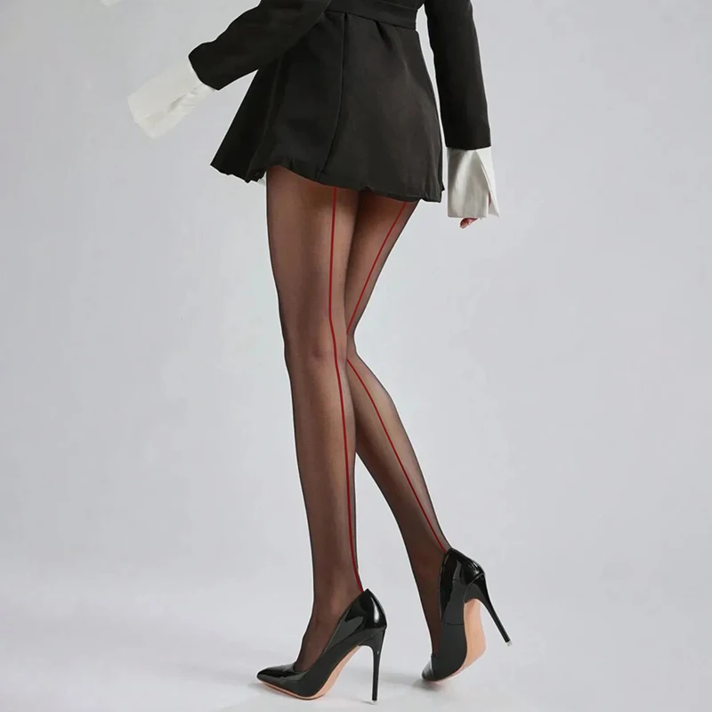Kuwa 30D Sexy Backseam Sheer Tights for Women 1 Pairs High Waist Patterned Cuban Heel Pantyhose With Control Top Foot-covered image 3