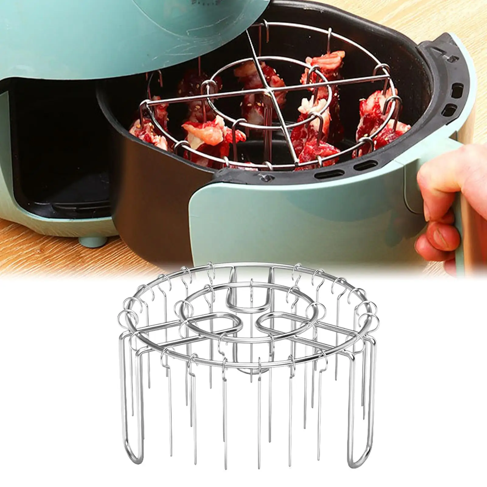 24 Spieße Luftfritteuse Edelstahl Grill Vertikaler Spieß Hängender Ofen Kebab-Rack Kebab-Halter Küchenhelfer Grill