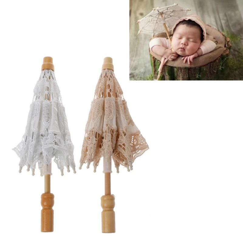 Newborn Baby Photography Props Lace Umbrella Infant Studio Photo Prop Children Size Embroidery Lace Parasol