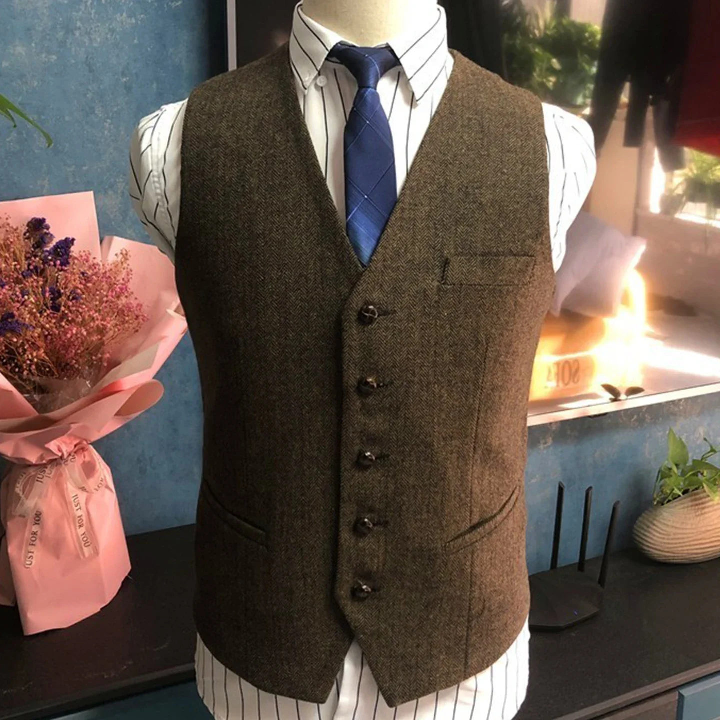 

Жилет, мужские костюмы в американском стиле, ретро, большие размеры, твидовый теплый шерстяной костюм с узором «елочка», облегающий костюм, жилет