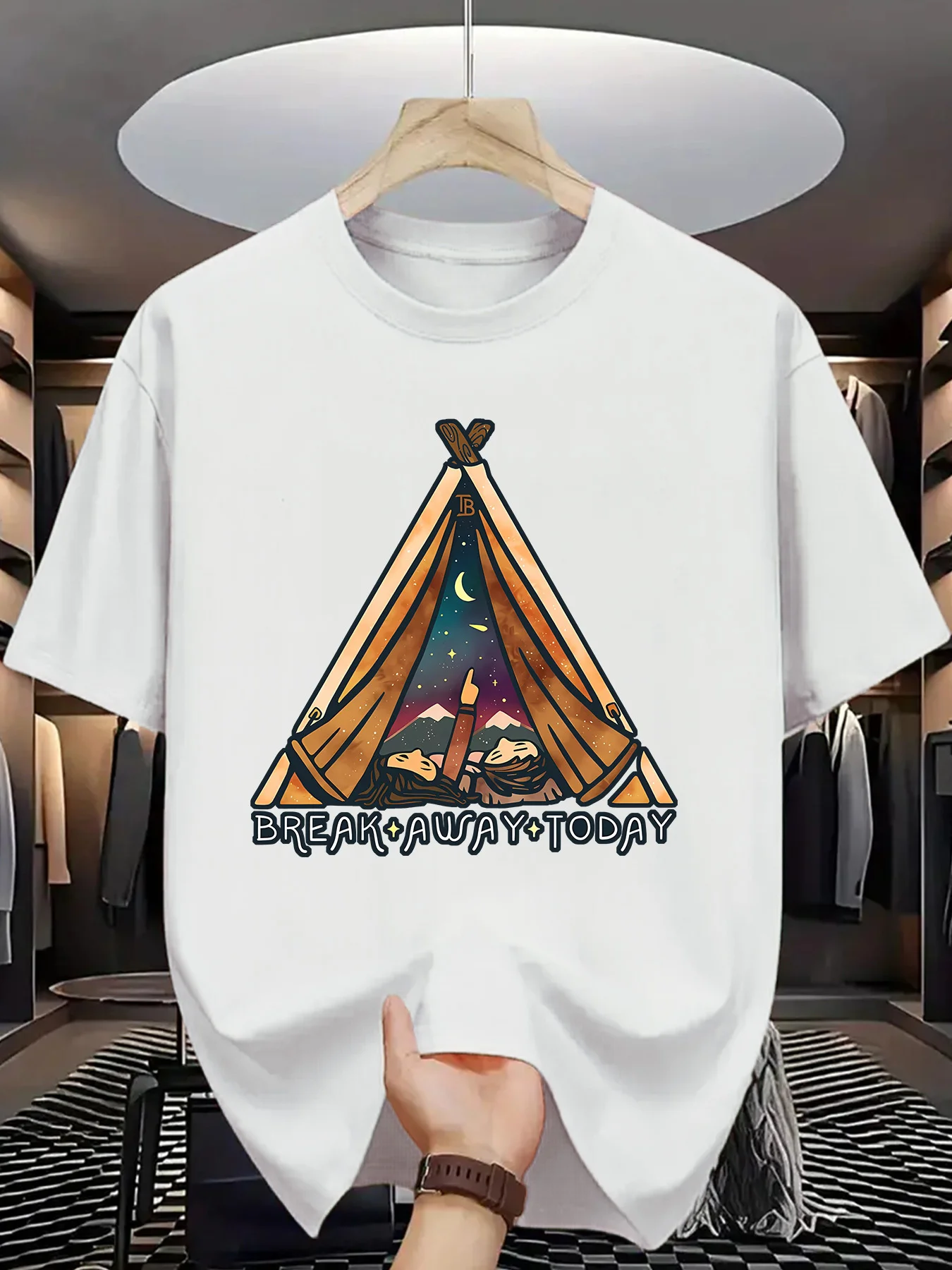 เสื้อยืดแขนสั้นผ้าฝ้ายพิมพ์ลายด้านเดียวผู้ชายแฟชั่นเสื้อยืดลำลองพิมพ์ลาย Let It Go Today