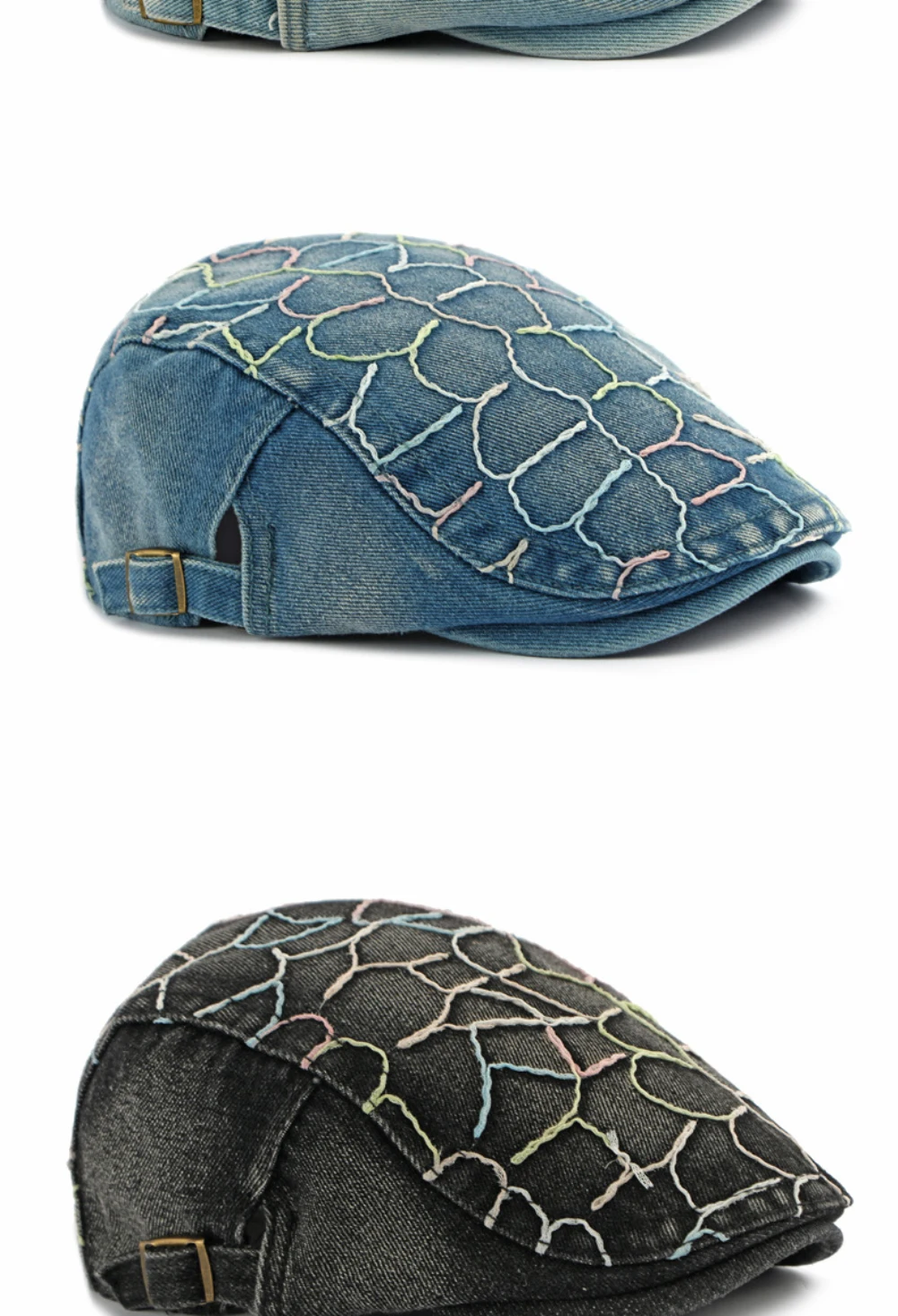 HT5071 Herren- und Damen-Baskenmützen Retro Künstler-Mütze mit Stickerei Hochwertige Baumwoll-Denim-Baskenmütze – Detail 6