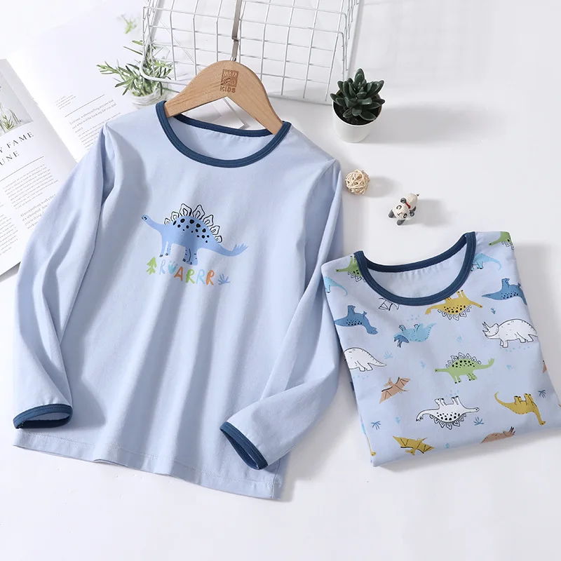 

2pcs/set 2-12 Years Spring Autumn Winter Children Clothes Tops Blue Cotton Cute Dinosaur Boy Tees Casual Clothes Boys T-shirts