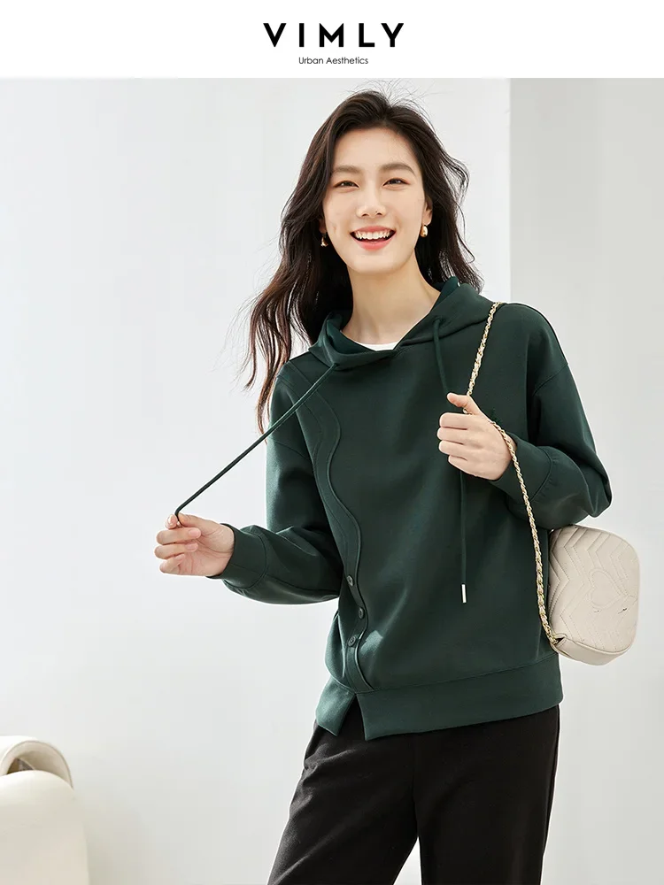 Vimly Women Green Hoodies Pullover Sweatshirts with Hood 2023 Autumn Hooded Embroidery Long Sleeve Tops Women's Clothing M3251