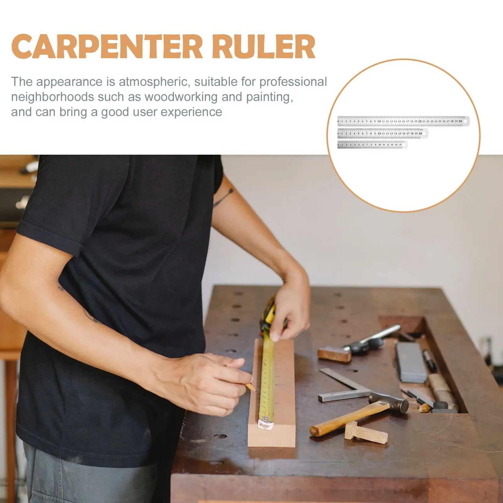 Thickened Stainless Steel Ruler 15 20 30 Pcs Double Side Meter Carpenter Measuring Tool Straight Scale Drawing Teaching