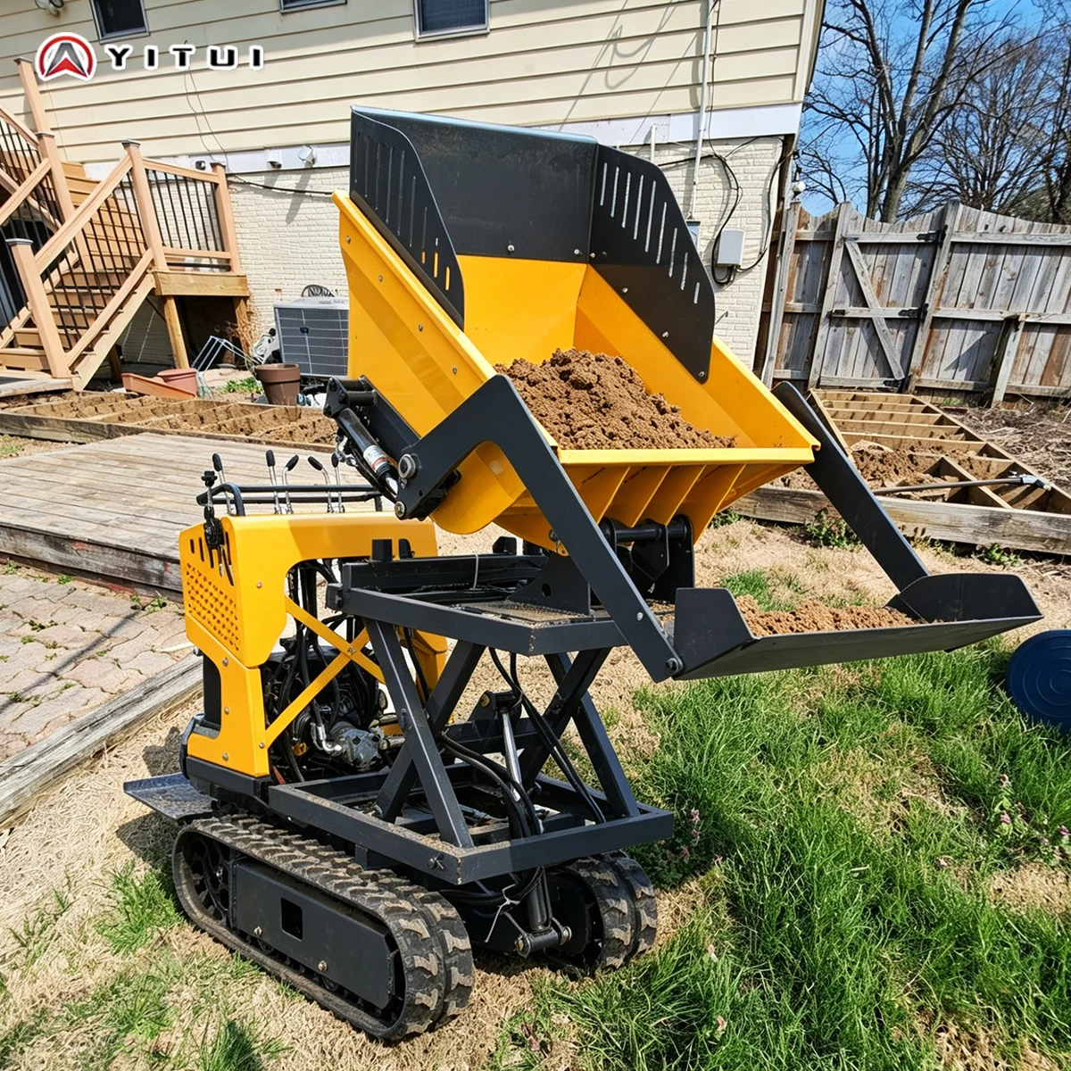 Minidumper Hidráulico de Alta Capacidad de Carga, Motor de Desplazamiento Personalizado, Gran Capacidad de Subida, Orugas de Goma Duraderas, Pequeño Transportador