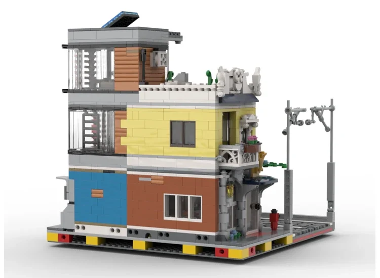 Architektur MOC Modulares Haus Ziegel Set Stadt Street View Modell Tierhandlung und Café Gebäude Block Kit DIY Eisenbahn Landschaft Geschenk