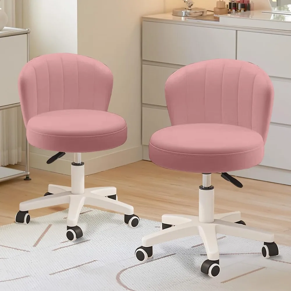 

Small Desk Chair Round Rolling Chair with Back PU Leather Height Adjustable Swivel Vanity Work Computer Stool Chair for Home Off