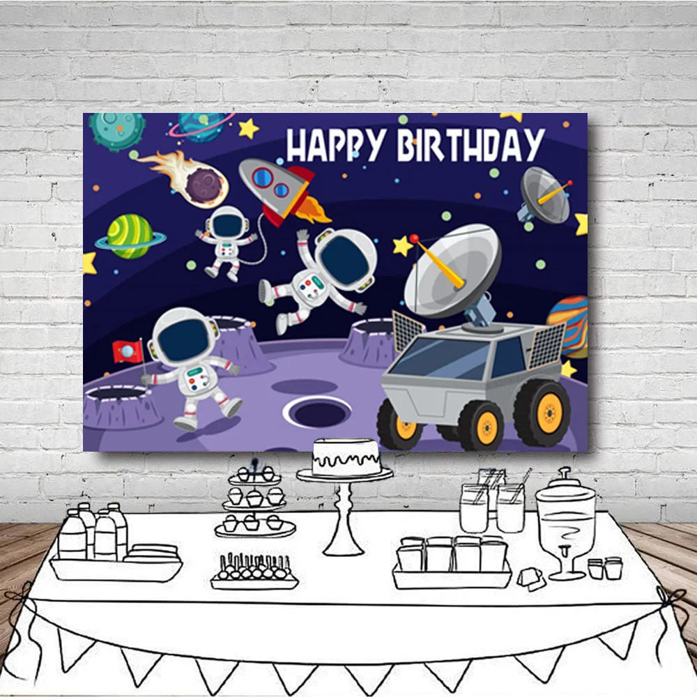 Fondale Poliestere Spazio/astronauta 150x100 Cm Per Compleanni, Stampa HD, Lavabile, Pieghevole, Resistente, Per Feste E Baby Shower