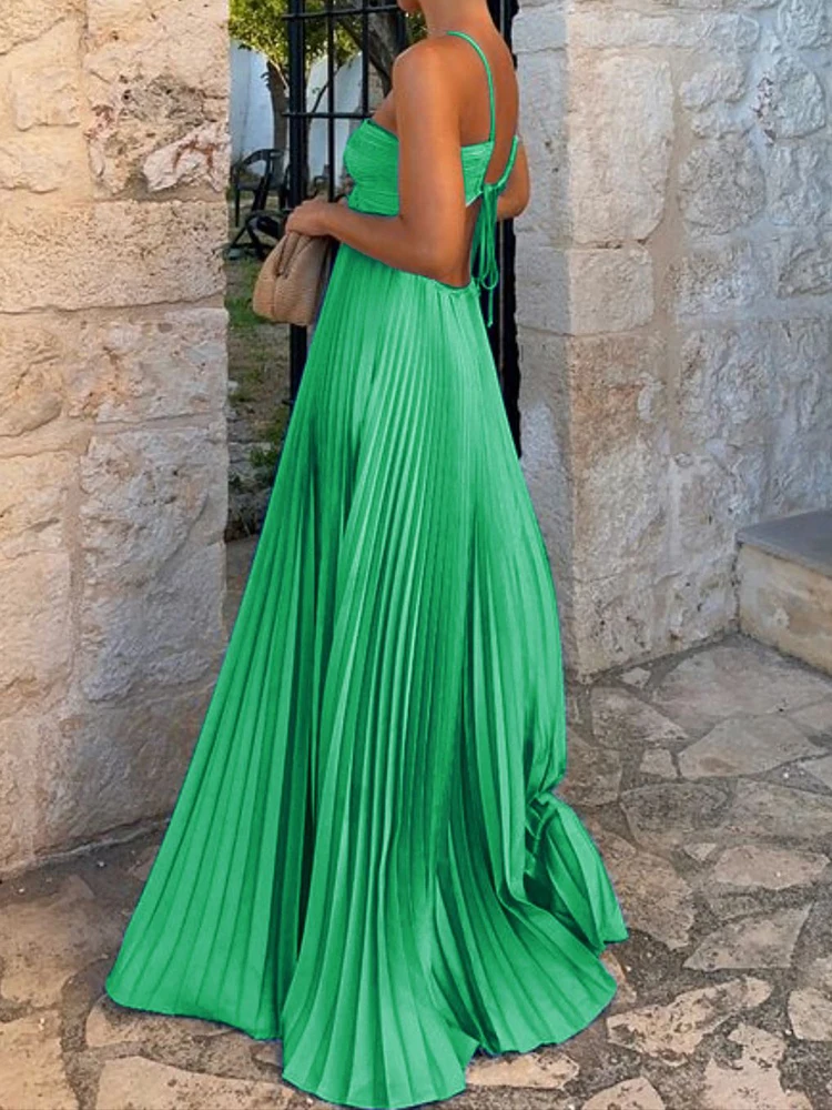 Sleeveless Hollow Sexy Simple Maxi Dress, Summer Women Strapless Lace-Up Chic Party Dress, 2025 Patchwork Fashion Ladies Dress