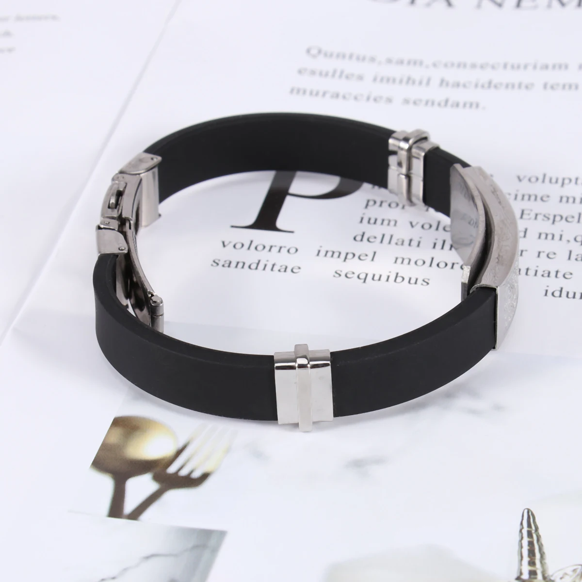 

Christian Stainless Steel Bracelet Cross Scriptures Bracelet Silicone Hand Chain Gift for Women Men