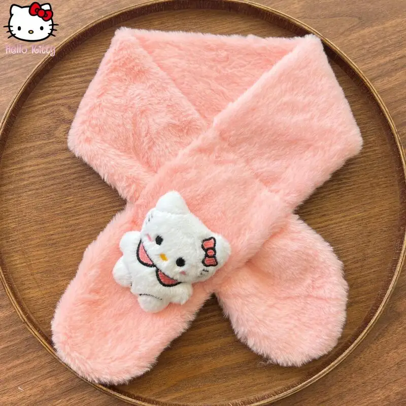 Pompom Purins 소녀 헬로 키티 따뜻한 스카프 카와이 새로운 만화 겨울 애니메이션 키즈 패션 산리오 두꺼운 스카프 달콤하고 편안한