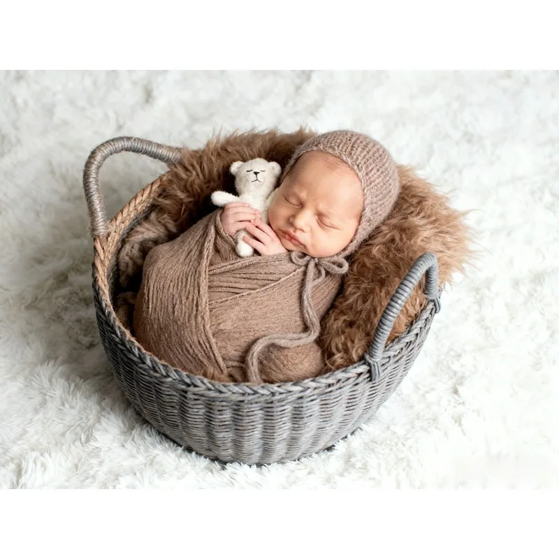 Newborn Photography Flokati Blanket, Artificial Wool Fluffy Soft Wrap for Baby Photoshoot, Studio Newborn Posing Prop Fotografia