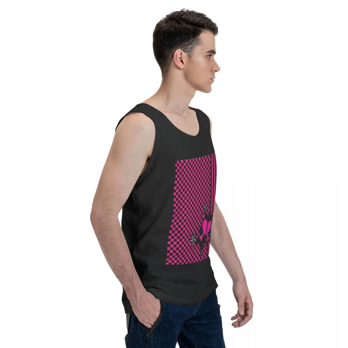 Punky Pink Emo 100% Cotton Men's Sweatshirt Vest Sleeveless Clothing Tees Men Tank Tops T-shirt - view 2