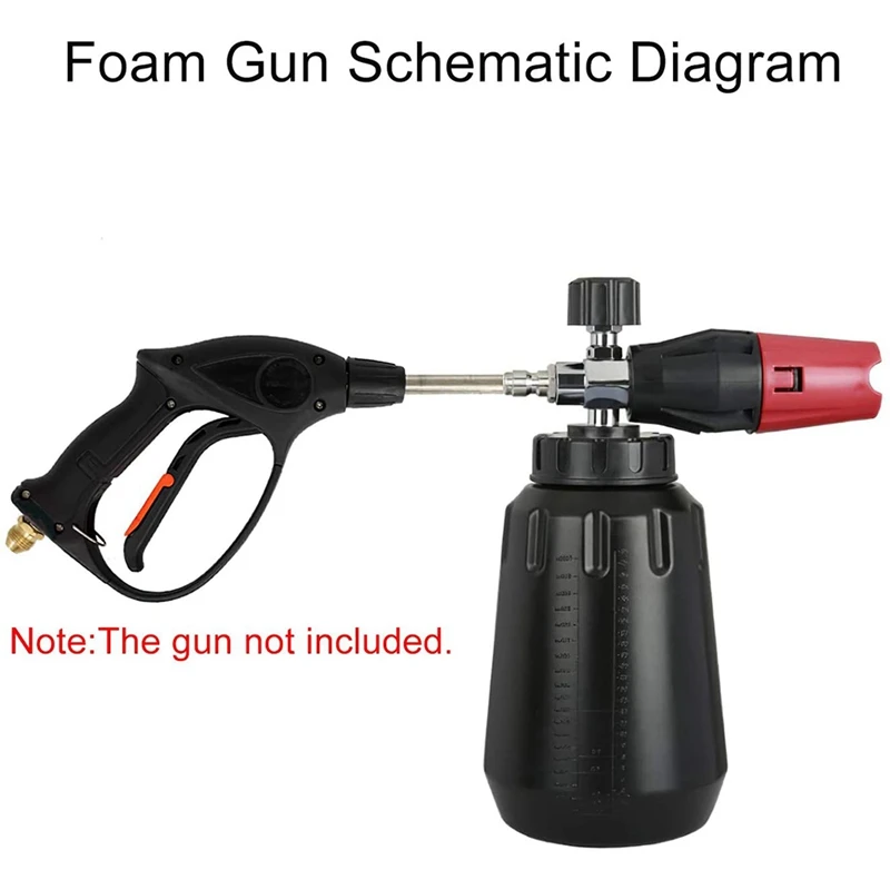 Snow Foam Cannon With 1L Bottle, Adjustable Snow Foam Lance, Heavy Duty Car Foam Blaster, 1/4Inch Quick Connector