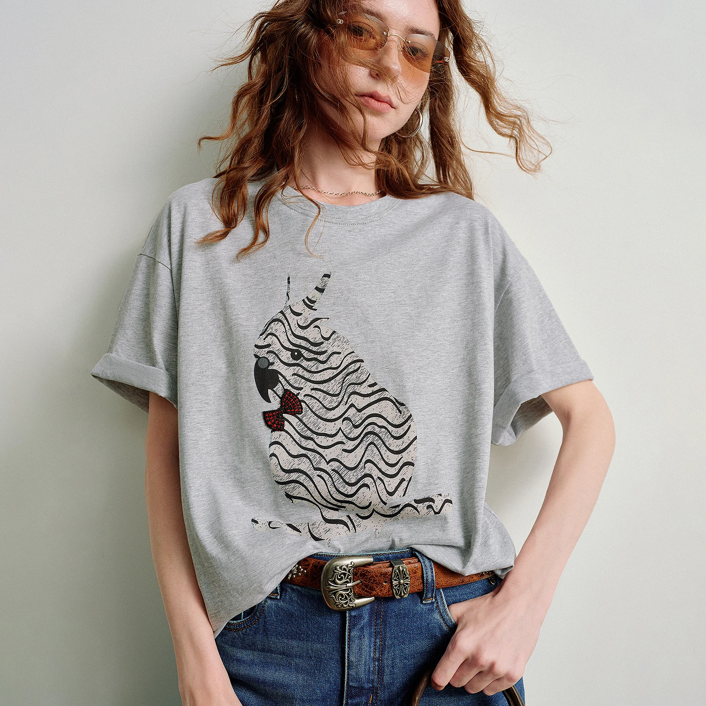 TOYOUTH Women Antibacterial T-Shirts 2026 Spring New Loose Drop Shoulder Fun Animal Printed Tops