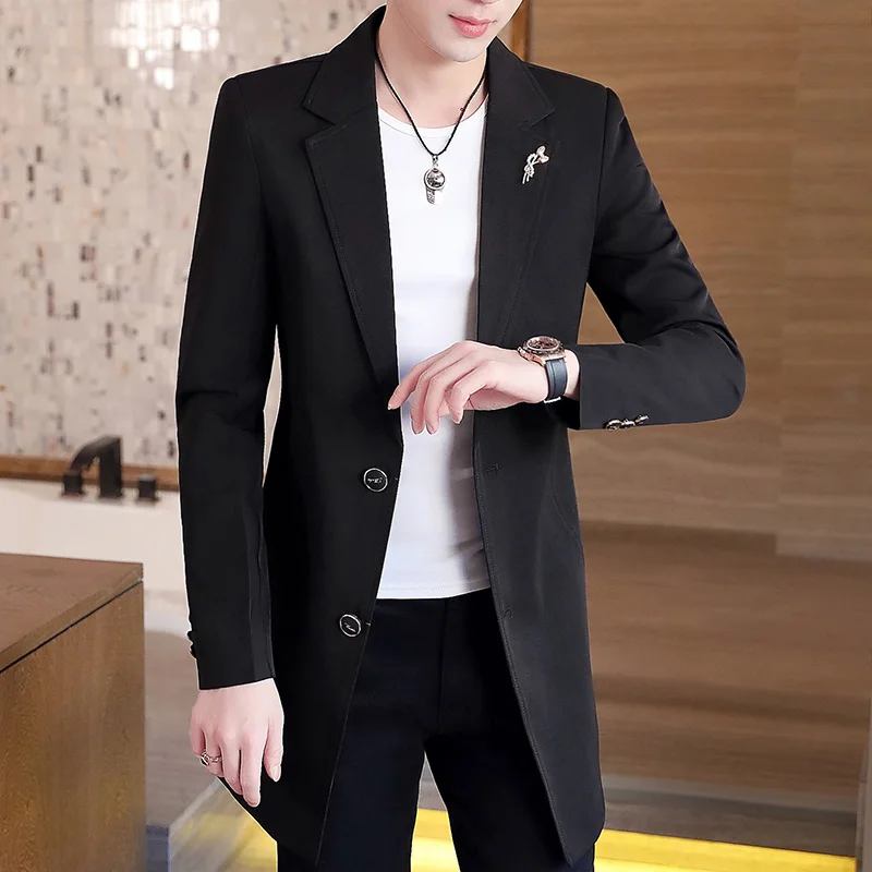 

Casual Mid-Length Men's Suit Trendy Urban Sle Long Sve Faionable Outerwear for Spring Autumn Stand Fit Two Button