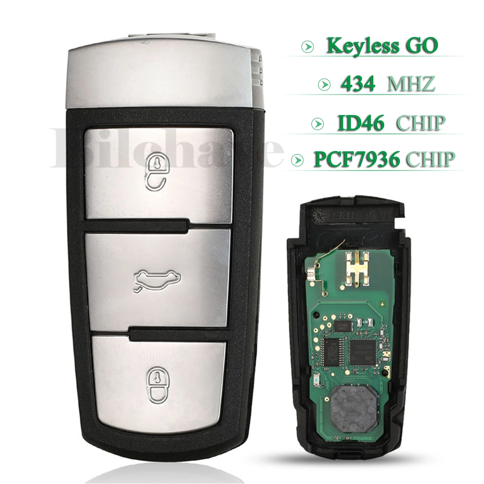 jingyuqin Keyless Go 3C0959752BG 434Mhz 3 Buttons Remote Smart Car Key ID46 PCF7936 Chip For VW Passat CC Magotan