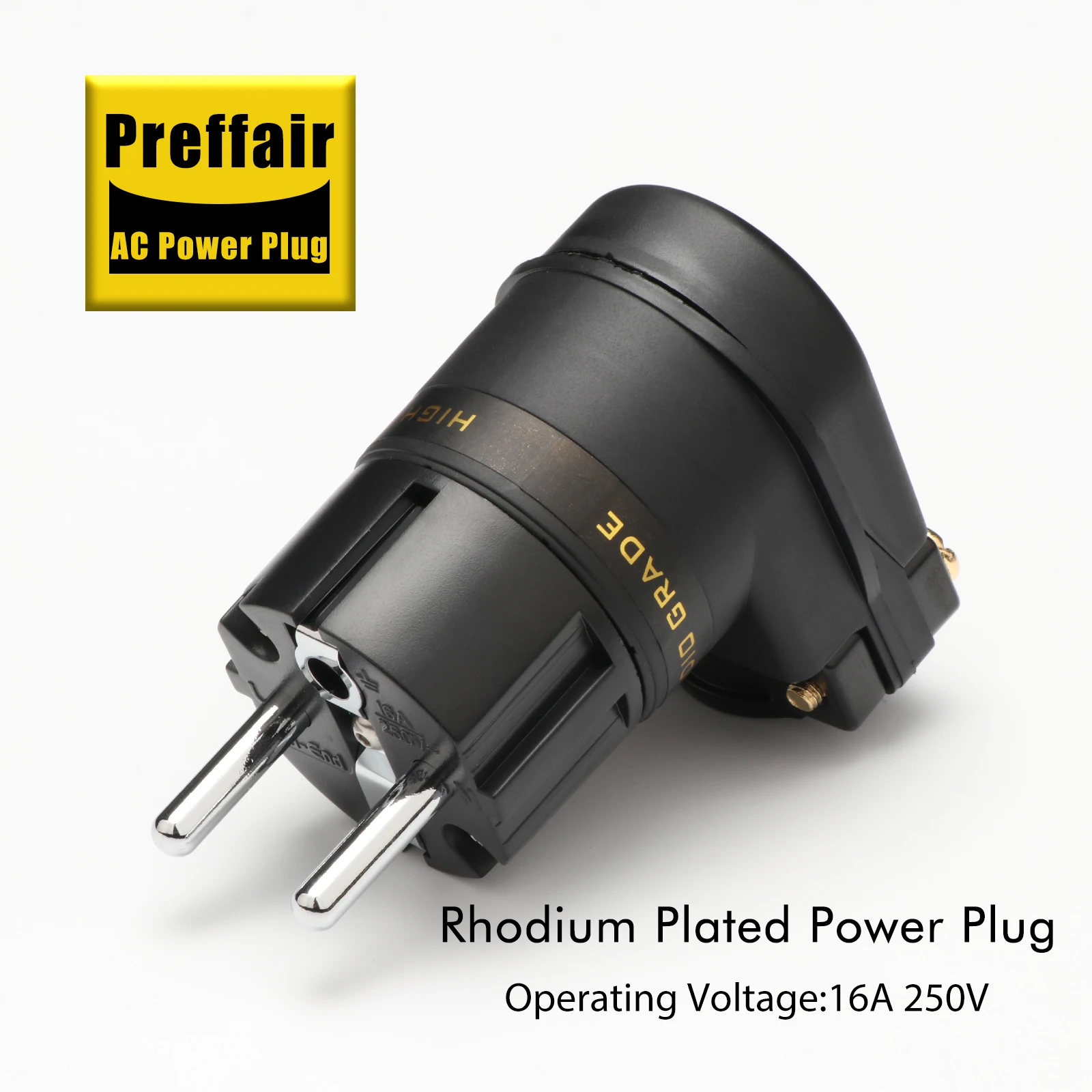 High Quality Preffair Rhodium /Gold Plated US/SCHUKO Mains Right Angle Male Plug to IEC C13 Female Socket HIFI Power Connector