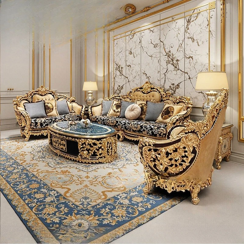

French aristocratic sofa living room furniture European style luxury high-end court style luxury gold fabric