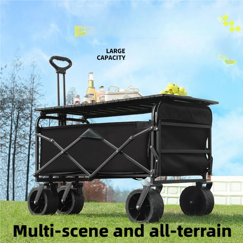 Portable Foldable Heavy Duty Aluminium Four-Wheel Hand Cart Campsite Picnic Reinforced Tank Wheels Shopping Storage Tools