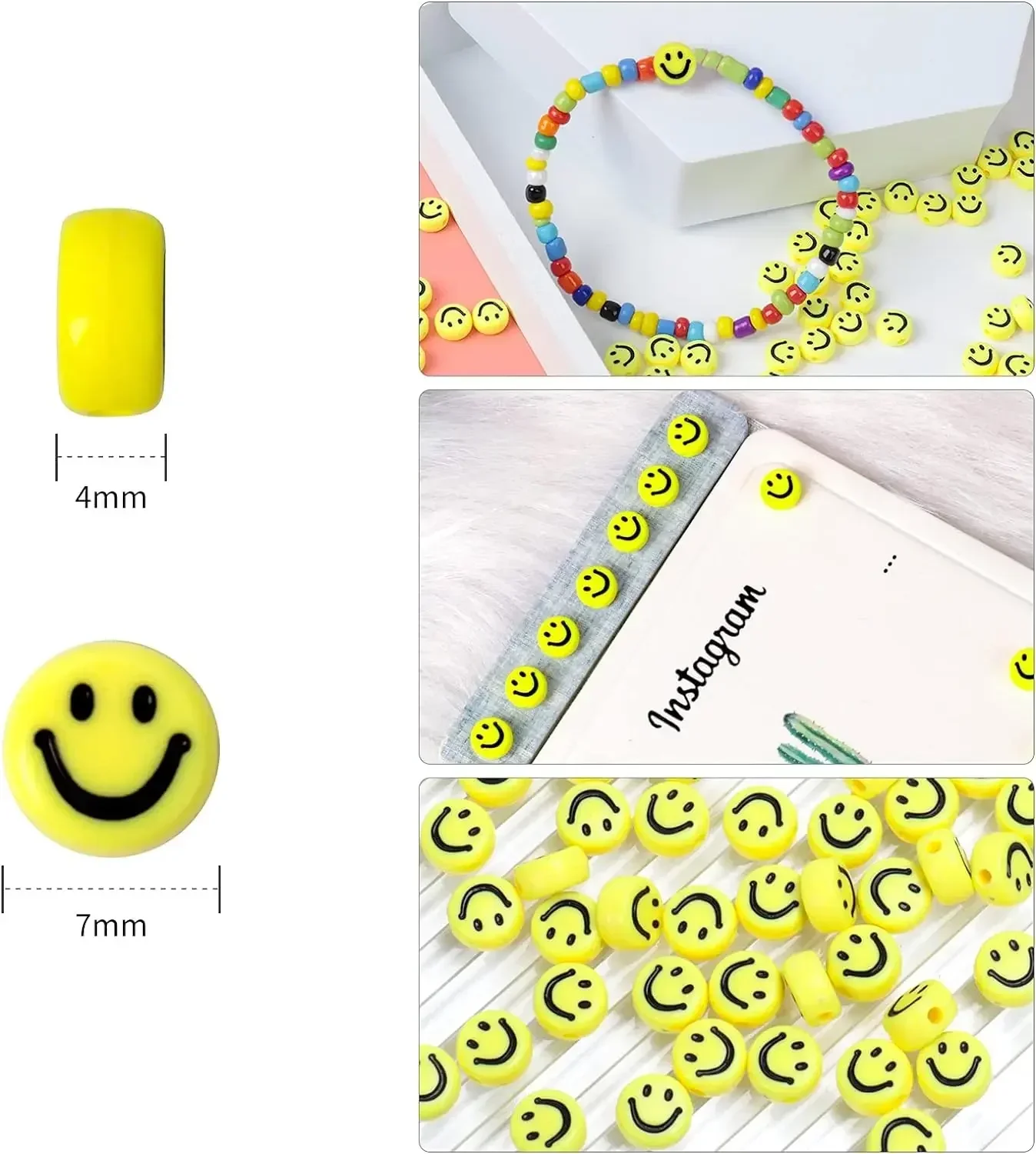 100-500PCS Acrylic Multicolor Smily Face Beads Round Flat Loose Spacer Bead for Jewelry Making DIY Bracelet Earrings Accessories image 2