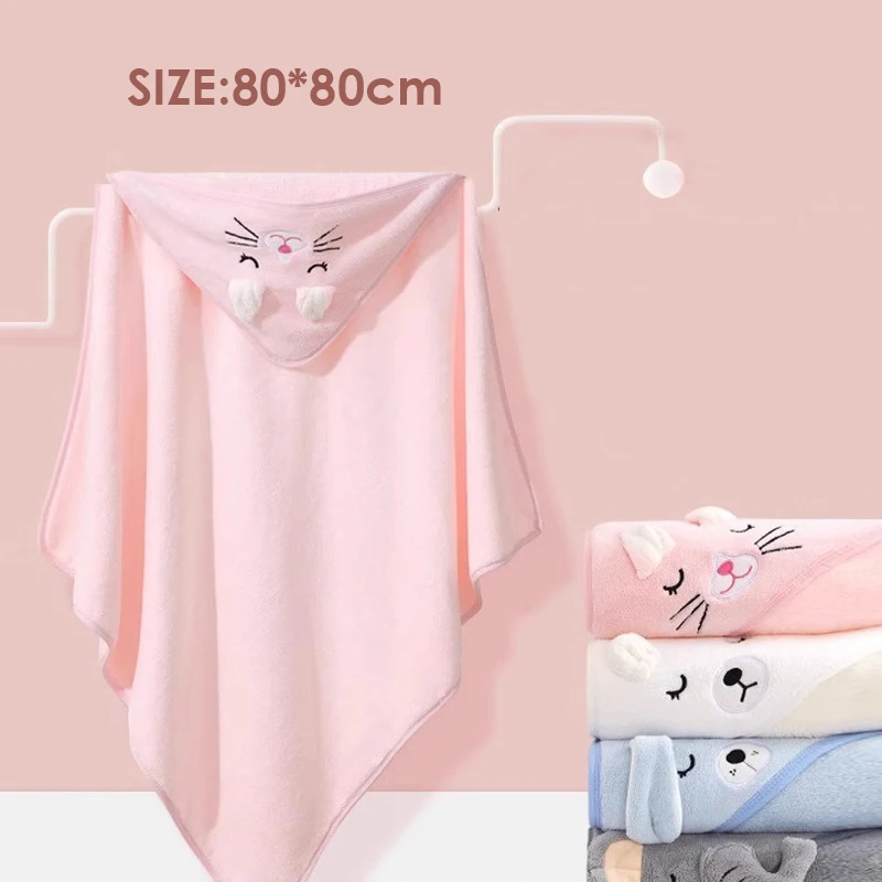 Cute Baby Bath Towel Soft Absorbent Towel Newborn Swaddle Wrap Baby Blankets Cartoon Animal Baby Bath Towel Newborn Hooded Towel