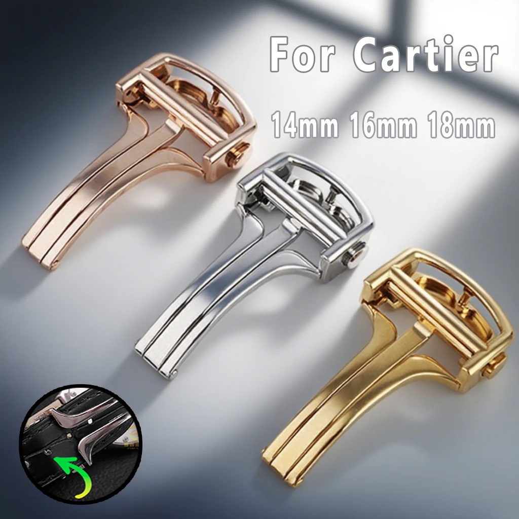 

14mm 16mm 18mm Men Watch Clasp Stainless Steel Folding Buckle For Cartier Santos Blue Ballons Pasha Leather Folding Watch Buckle