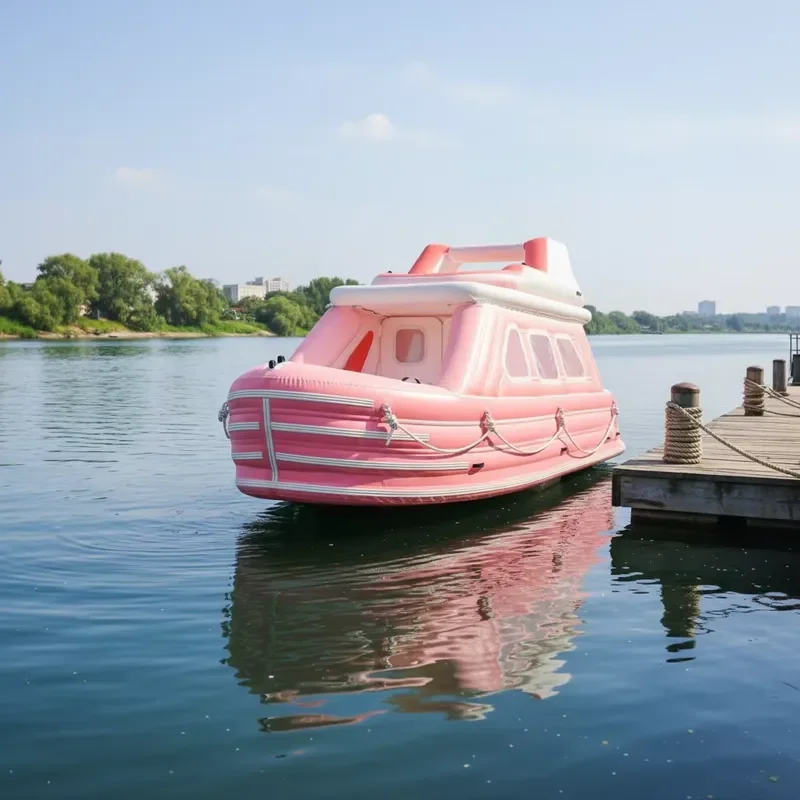Portable Water Entertainment Floating PVC Inflatable Houseboat Outdoor Leisure Double Hull Boat for Sea Lake Vacation