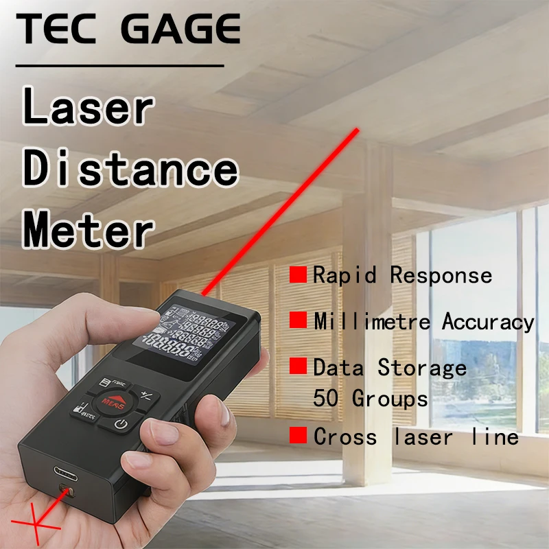 Laser Distance Meter - With Red Laser Cross, High-precision For Area/Volume/Pythagorean Measurement, (M/Ft/in) Unit Switching