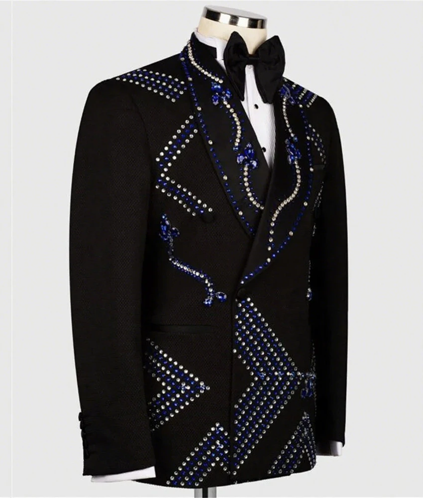 Luxury Crystal 2-piece Men's Suit Delicate Men's Stage Costume Wedding Party Dress Celebrity Gowns Special Occasion Gowns