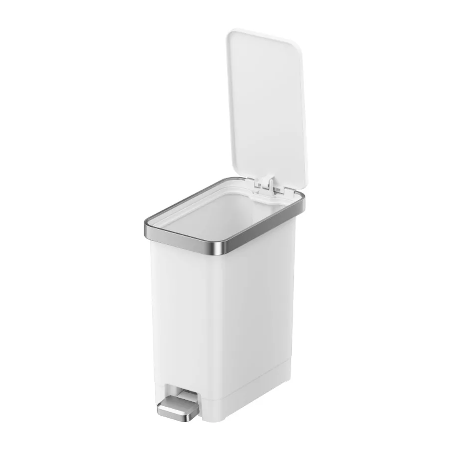 

Bedroom/ Office Trash Can, 2.5 Gallon Small Plastic Step Garbage Bucket Bin with Soft Close Lid, White
