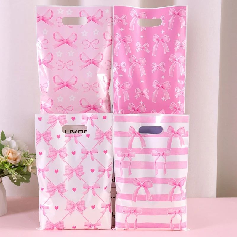 10/20/50Pcs Pink Bow Gift Bag Candy Bags Birthday Party Goodie Gift Bags For Girls Bridal Engagement Baby Shower Supplies view 2