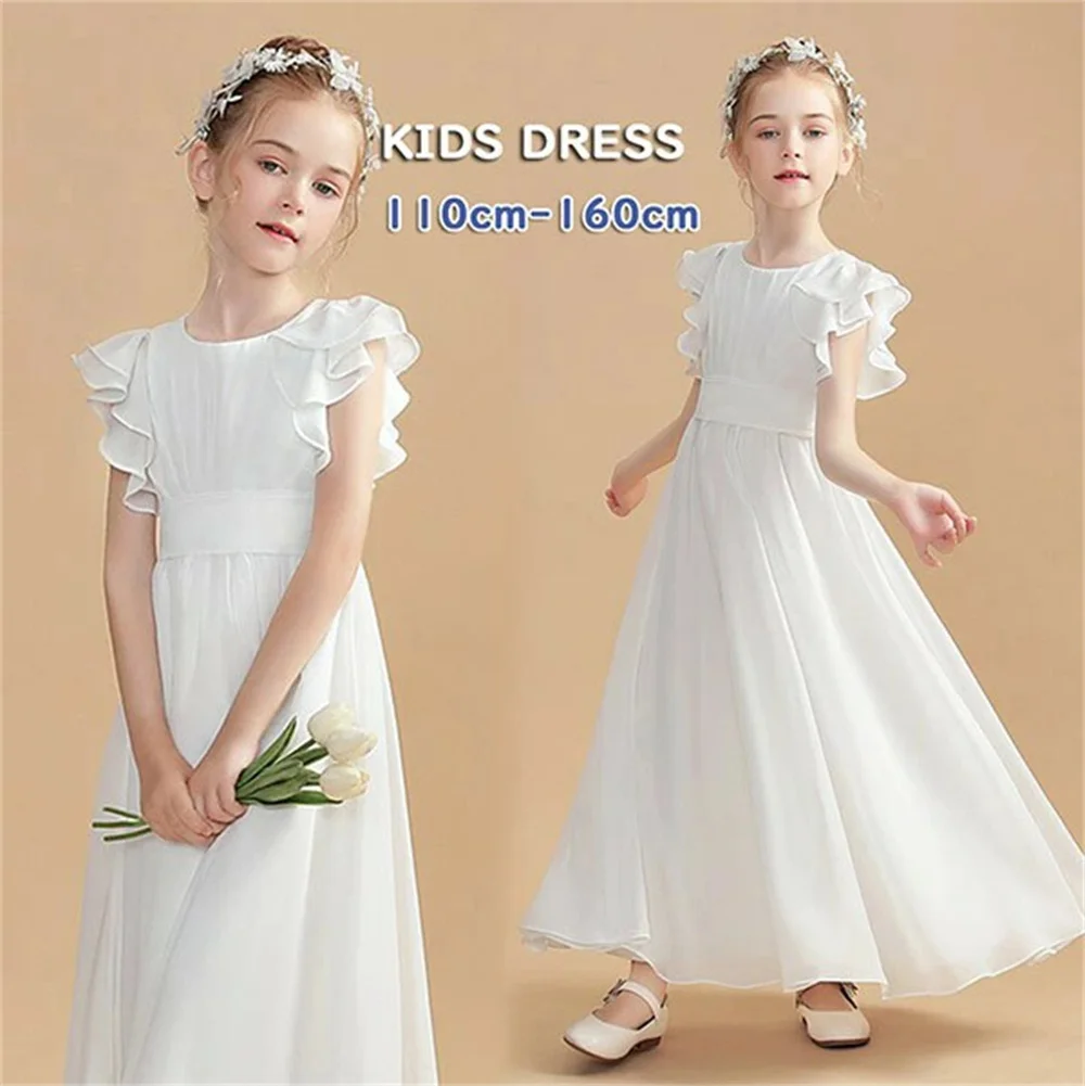 2025 New Classic Flower Girl Dresses Ruffles Sleeves Quinceanera Dresses Bridesmaid Dress Ruched Chiffon Sash Girls Ball Gown