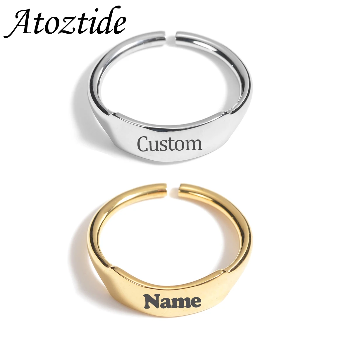 

Atoztide Personalized Engrave Geometric Open Ring Stainless Steel for Women Men Wedding Hand Circle Engagement Jewelry Gifts